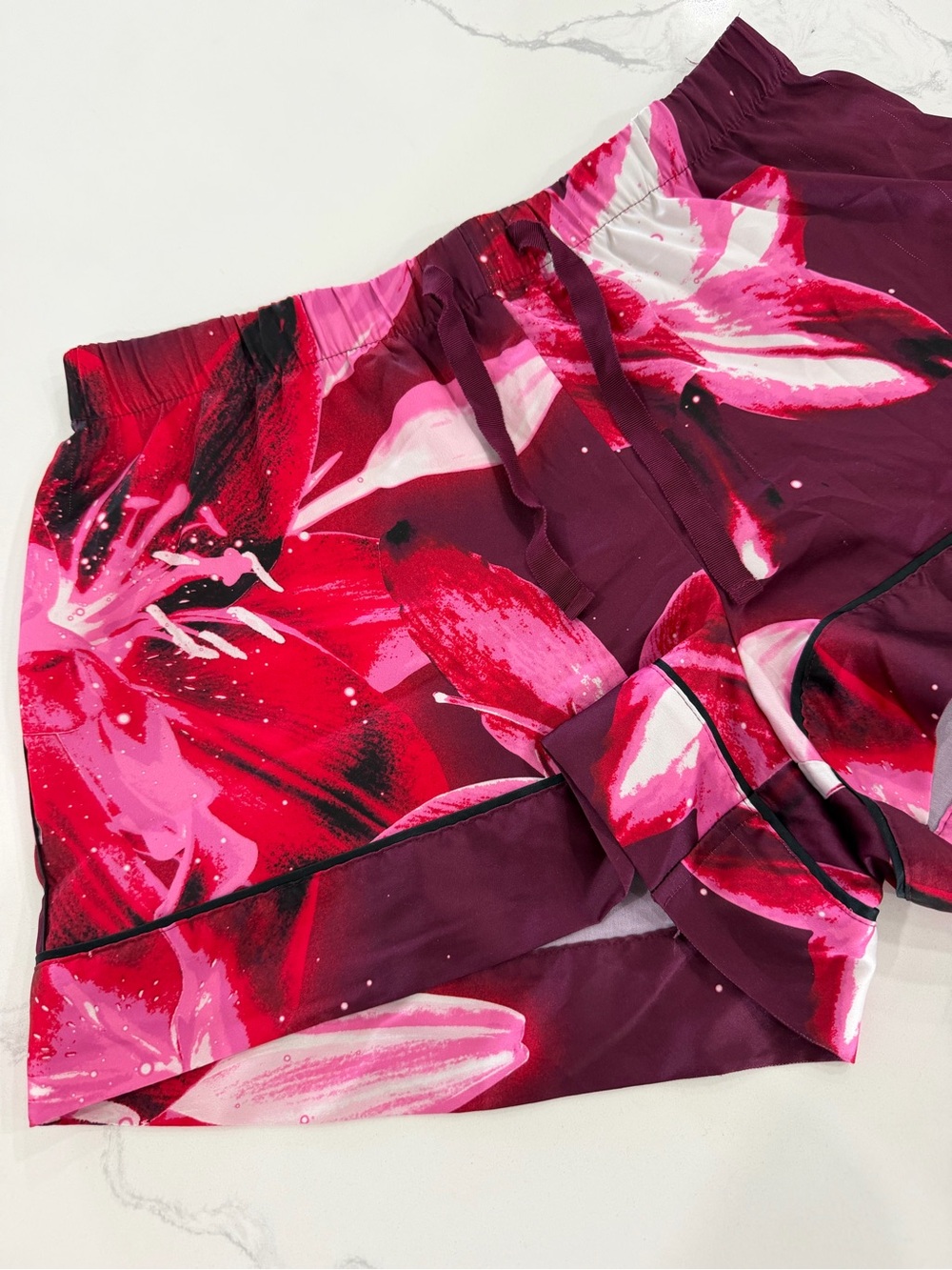 Victoria's Secret Satin Shine Patch Boxer Sleep Shorts Ziggy Floral Pink Wine S